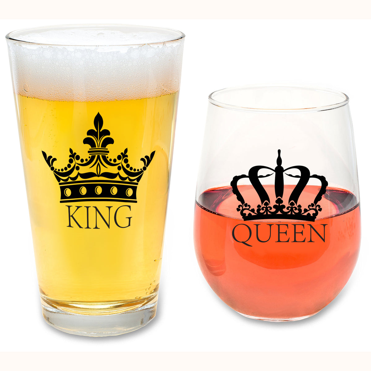 King and Queen Beer and Wine Glass Gift Set of 2