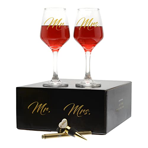 LUXLOVE Mr & Mrs Wine Glasses Set for Couples