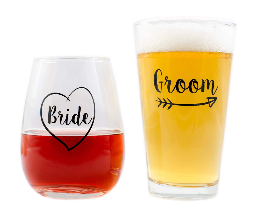 Bride and Groom - Wine & Beer Glass Combo