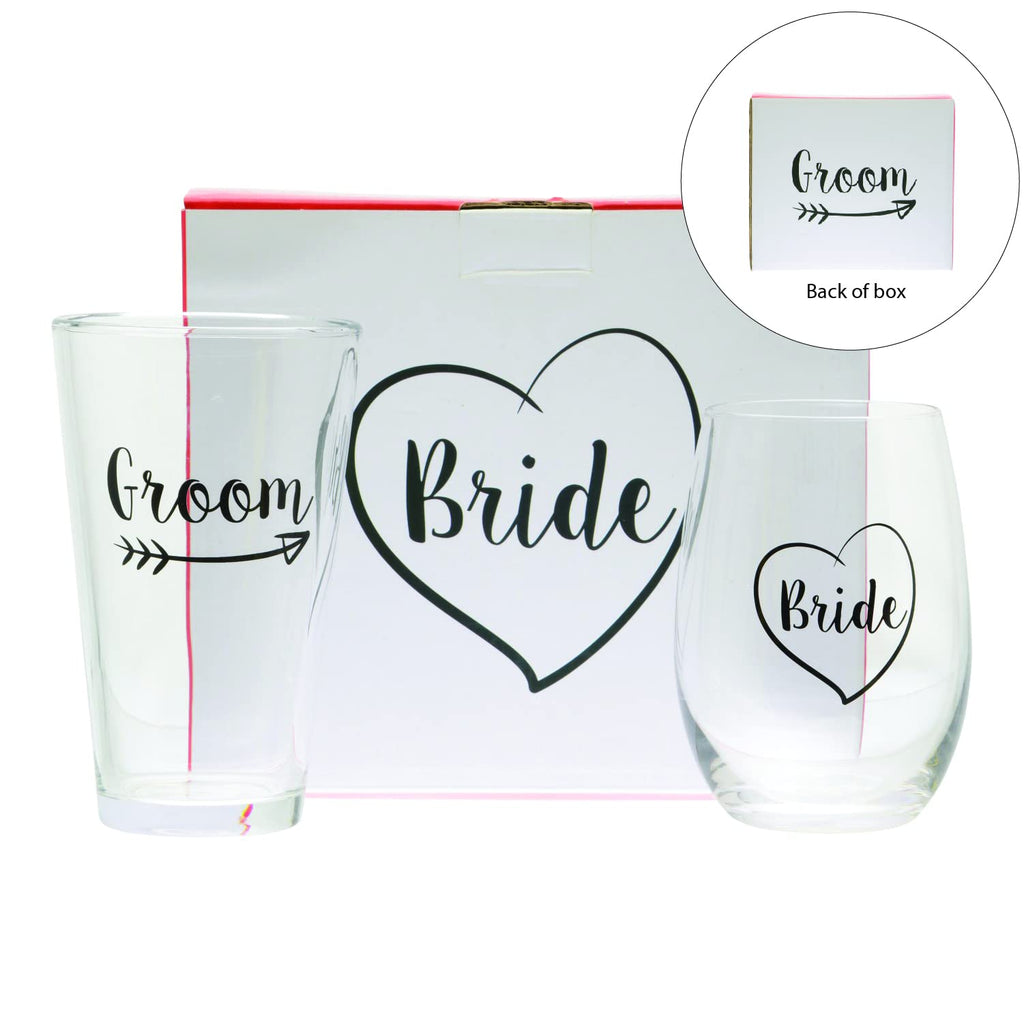 Bride and Groom - Wine & Beer Glass Combo